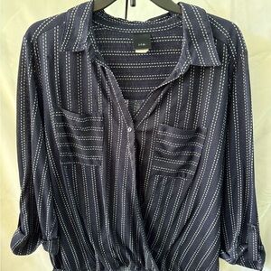 L.L. Bean Women's Navy Pinstripe Blouse